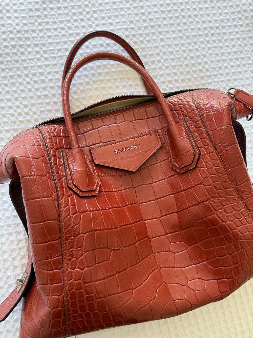 Givenchy Croc-Embossed Leather Satchel in Terracotta